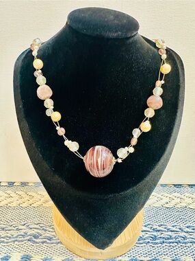 Apple Bottoms Pink Glass Bead Statement Necklace NWT Adjustable 16-18”